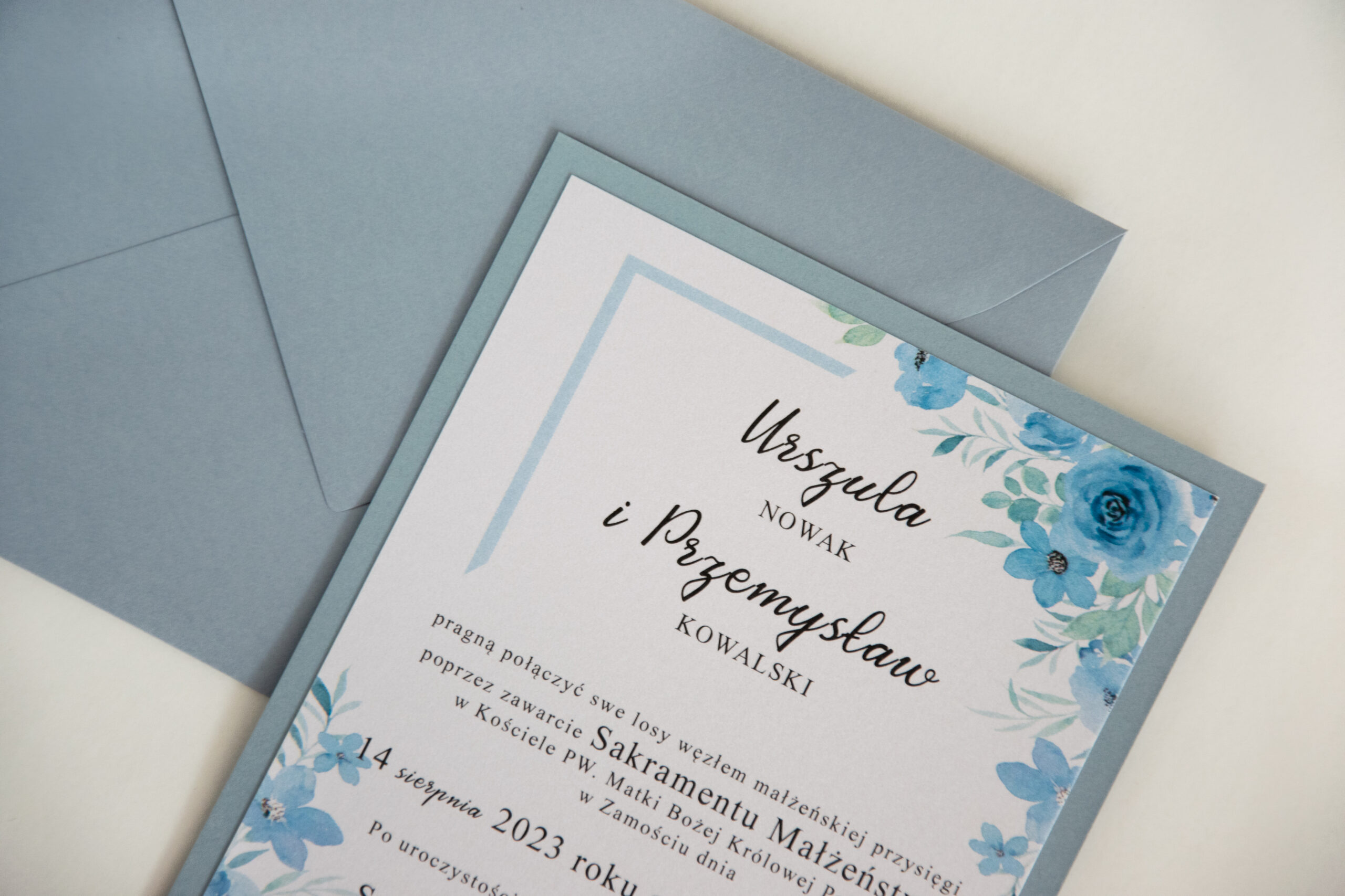 Zaproszenie na ślub florals dusty blue - obrazek 2